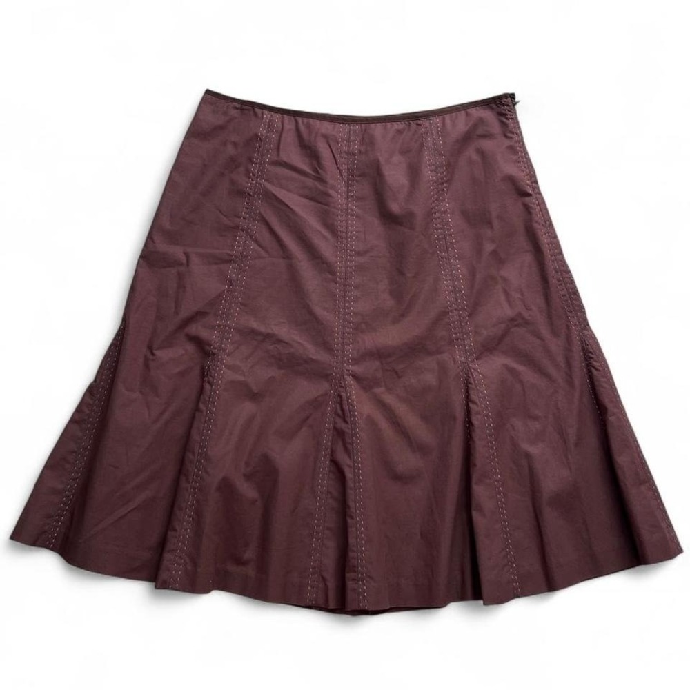 Y2K Brown Pleated Midi Skirt‎ Women's Small Embroidered Boho Cottage Preppy